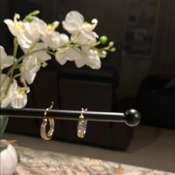 Elegant Gold and Diamonique like Hoop Earrings - Picture 3 of 7